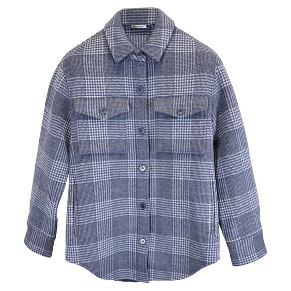 Reformation Giles Plaid Wool Shirt Jacket / Blue / M - Picture 2 of 16